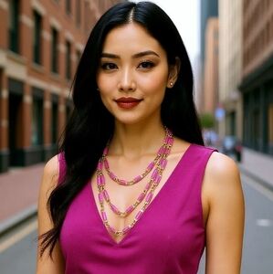 J. Crew Gold-Tone & Pink Enamel Link Necklace –‎ 43”